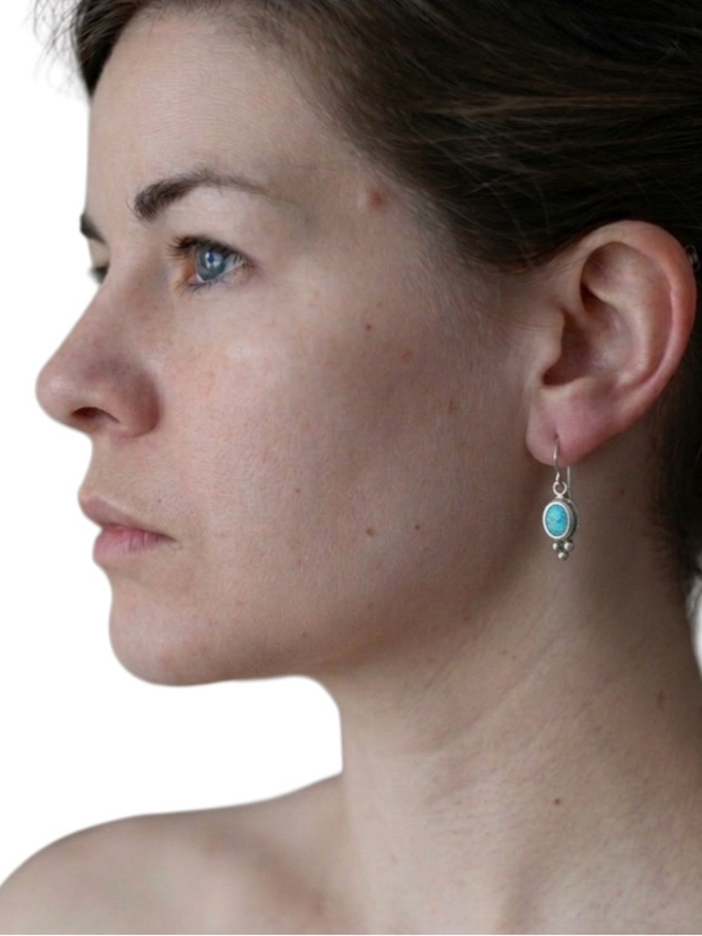Vintage Sterling Silver Oval Blue Opal Drop Earrings